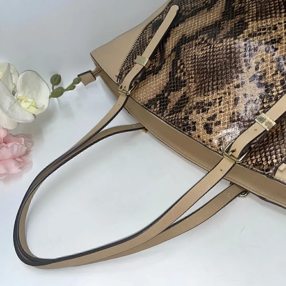 Charming Charlie Snakeskin Print Tote Bag Tan XLarge